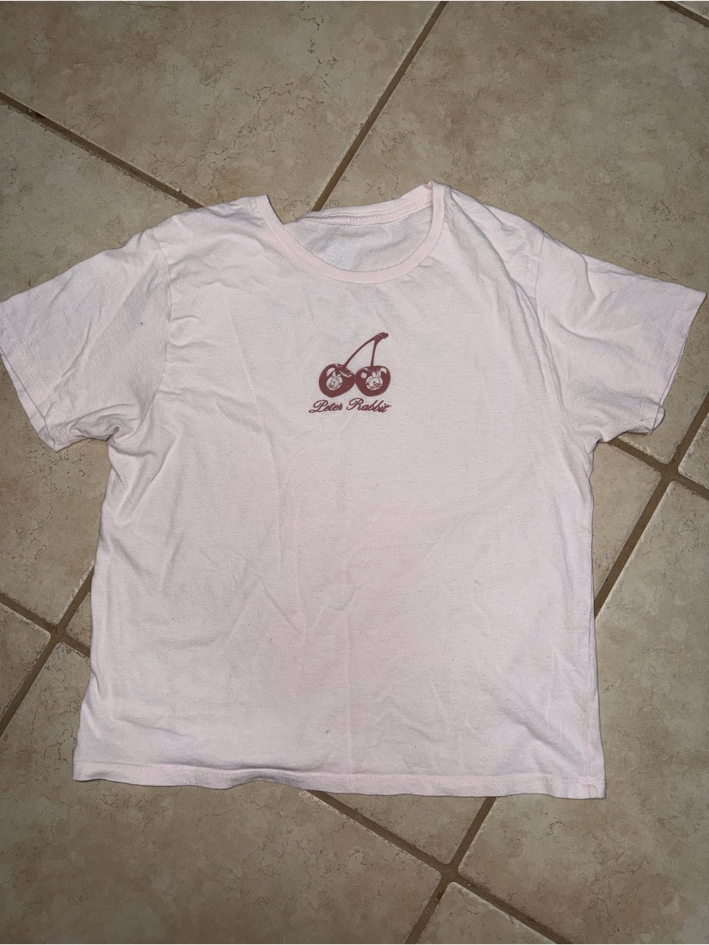Peter Rabbit Pale Pink Cherry Graphic Short Sleeve Tee - Women's (small flaw)
